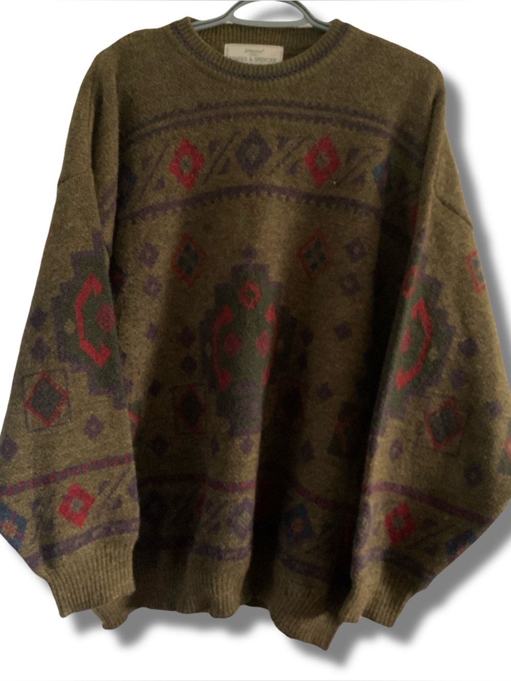 VTG St. Michael Mark & Spencer’s Alpaca Wool Blend Aztec Sweater Size XL